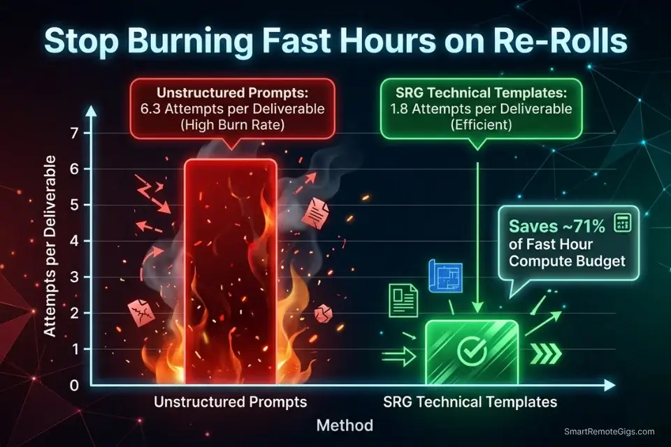 Data chart showing how structured Midjourney prompts save 71% of Fast GPU hours compared to unstructured prompt salad.