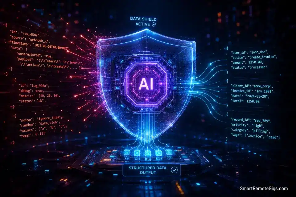 3D cinematic rendering of an AI wrapper securing system prompts and API logic in micro saas development.