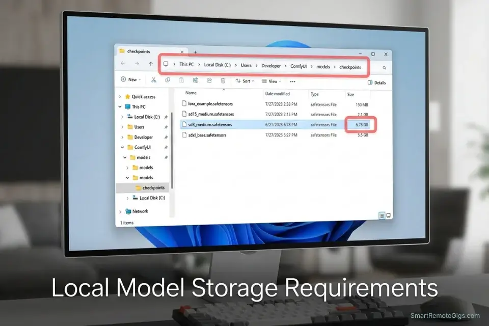 Windows file explorer showing a Stable Diffusion 3 safetensors checkpoint file installed in the local models directory.