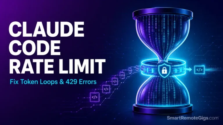 Claude Code rate limit troubleshooting guide hero image showing terminal command line installations and API token usage throttling graphics.