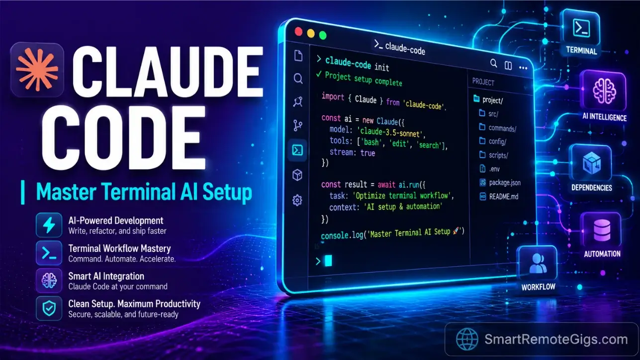 How to Use Claude Code Master Terminal AI setup guide hero image featuring a sleek developer terminal illustration.