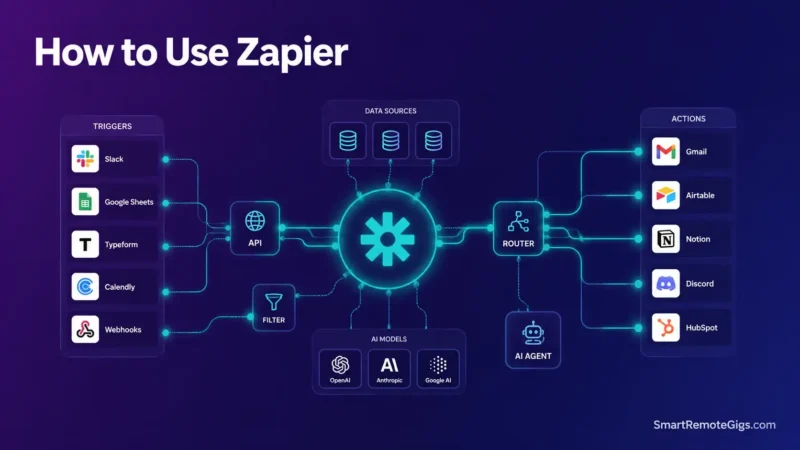 How to use Zapier 2026 master automation guide hero visualization showing multi-step AI workflow architecture